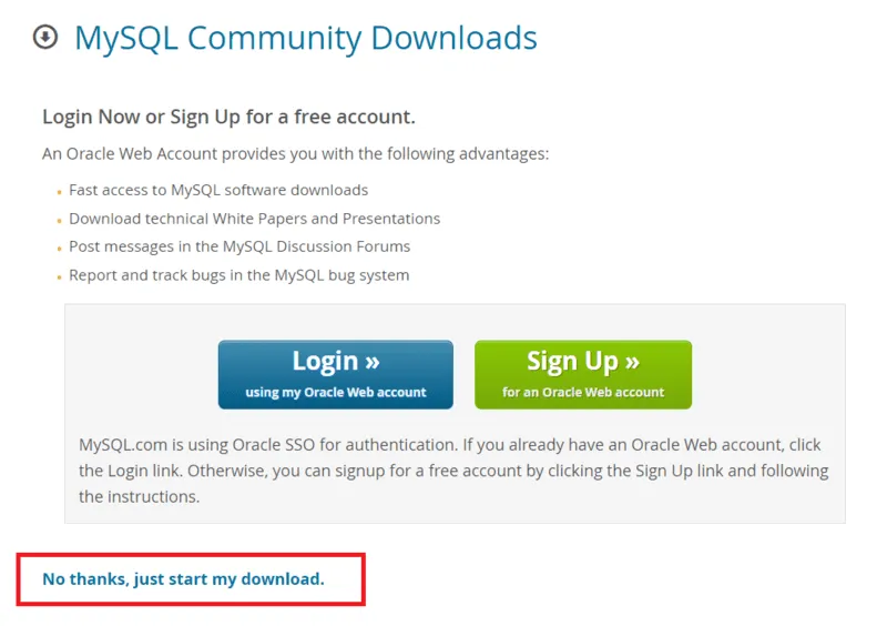MySQL Installer ডাউনলোড পেজ — Web ও Full অপশন